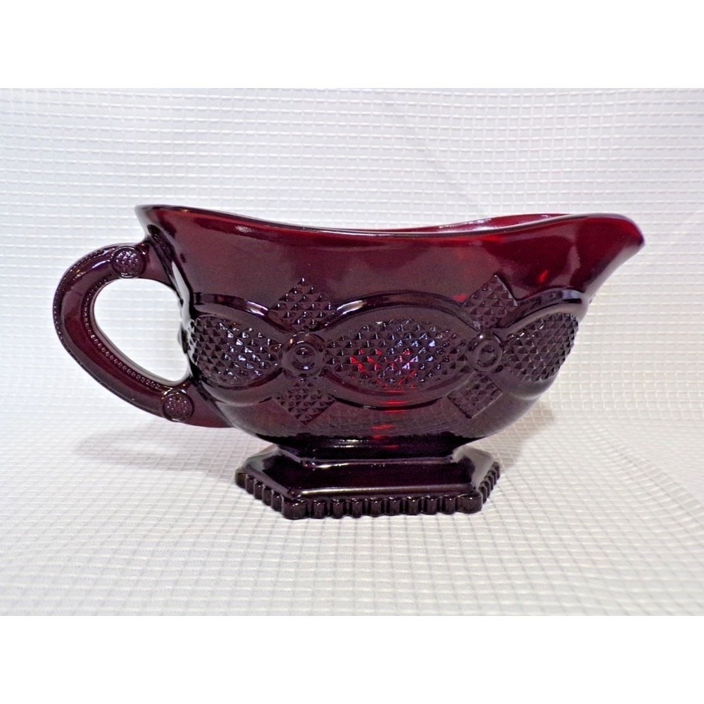 Vintage Avon Cape Cod 1876 Ruby Red Glass Gravy Boat Colonial  Dinnerware
